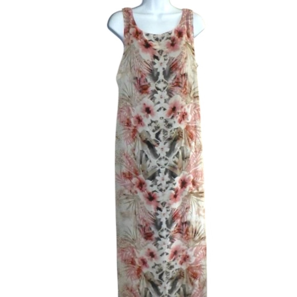 Connected Apparel Long Maxi Dress Leopard Floral Print, Sleeveless, Sz L, 10 Nwt